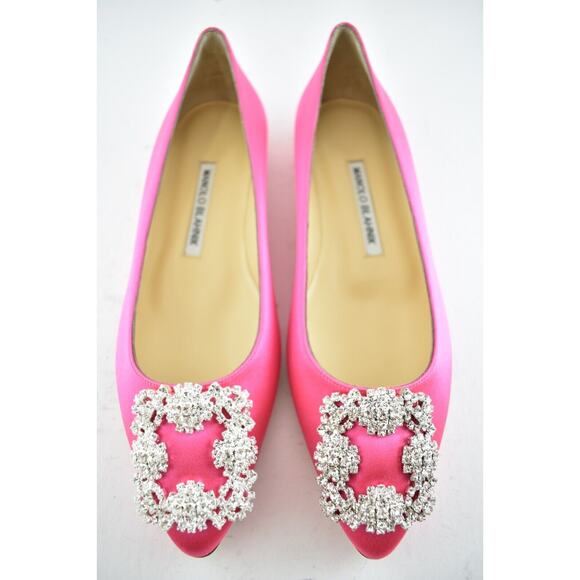 Manolo Blahnik Hangisi Pink Satin Silver Jewel Buckle Ballerina Ballet Flat 36 - Picture 4 of 10
